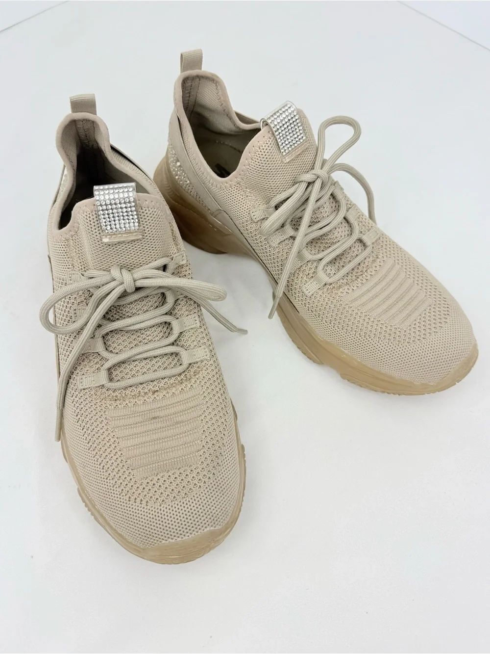 SM New York MAXINE Beige Mesh Rhinestone Sparkle Slip On Dad Style Sneakers